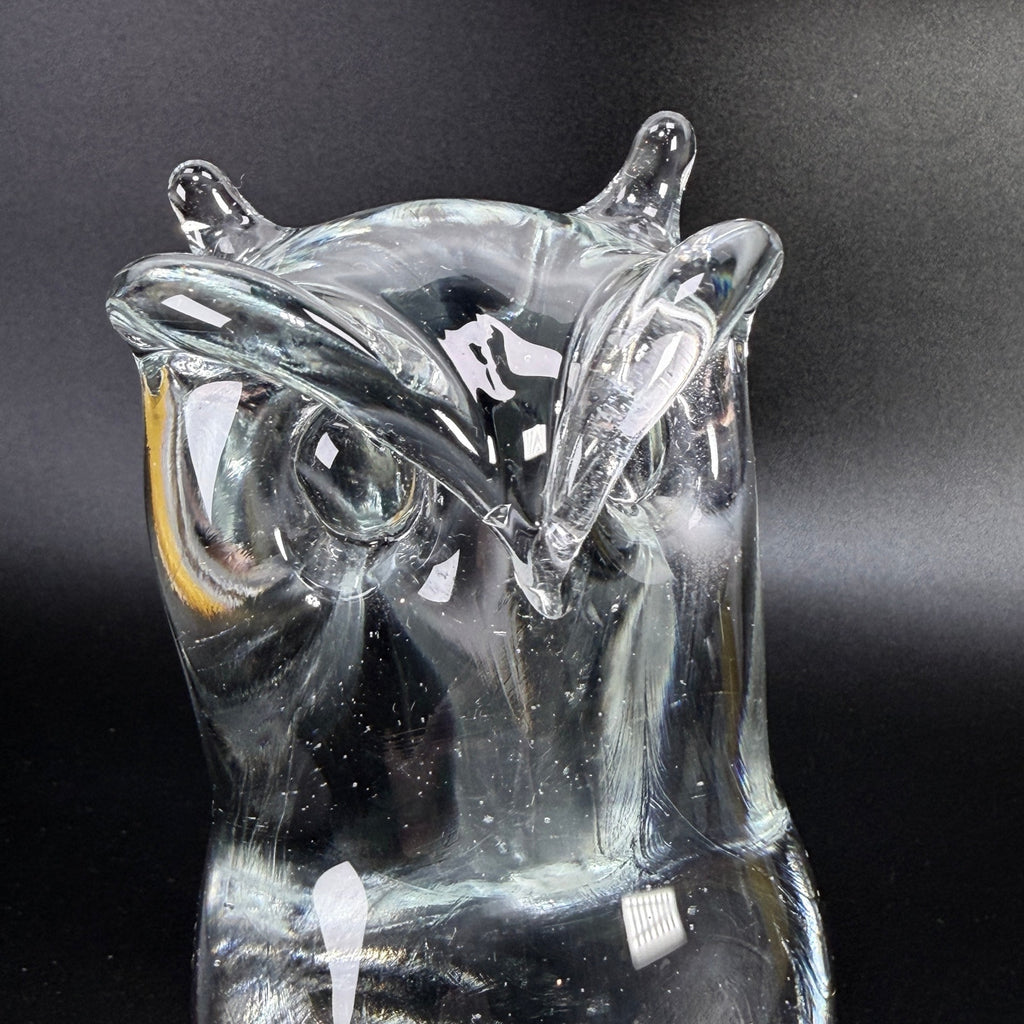 Vtg Pilgrim Art Glass Owl Figurine Paperweight 7" Clear Hand Blown Bird MCM