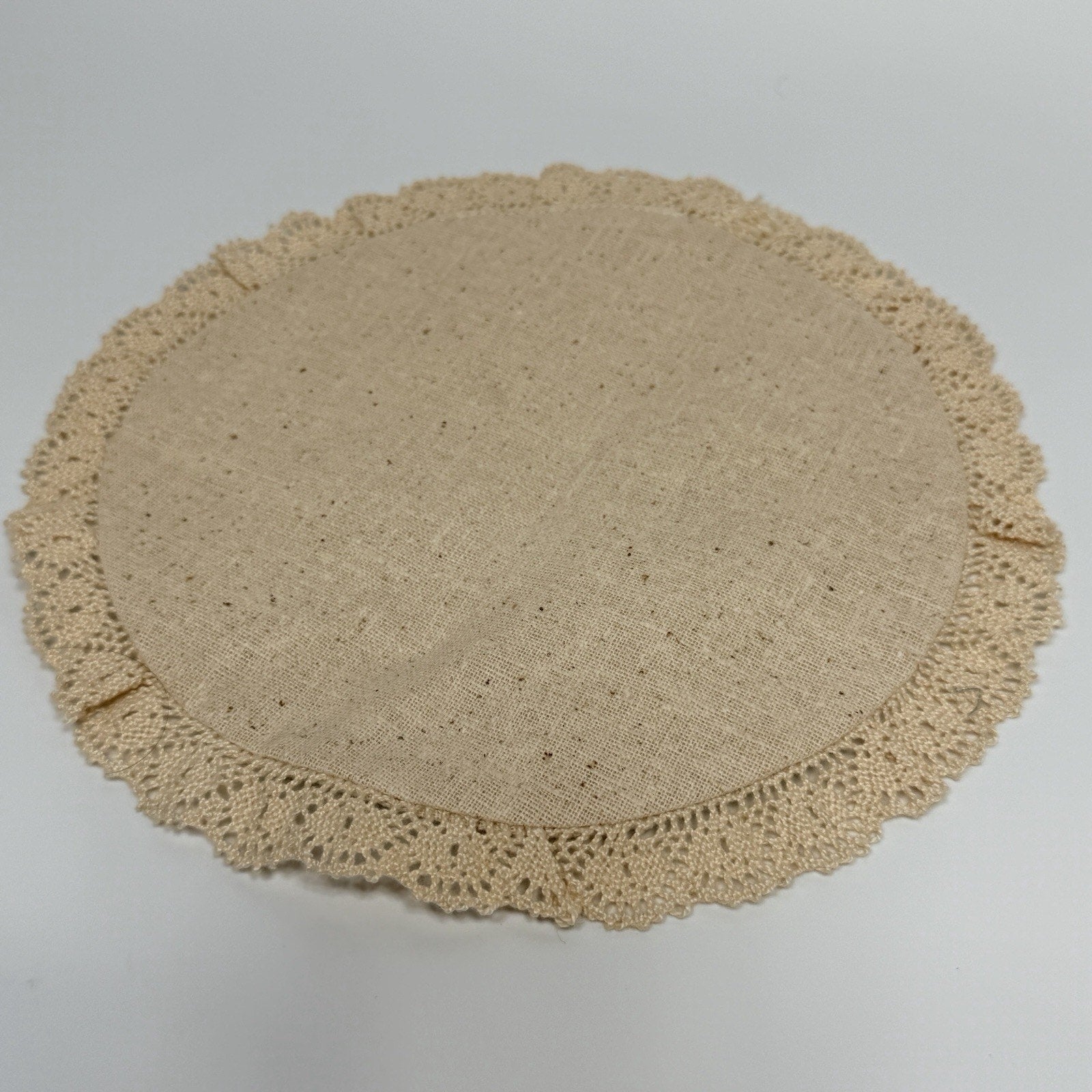 Vintage Hand Painted Stenciled Round Strawberry Doily 8" Lace Muslin Cottage