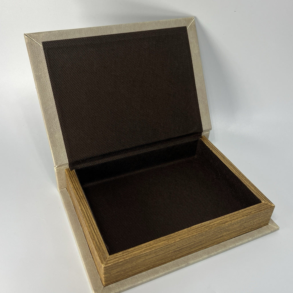 Faux Fake Book Storage Stash Box Library Safe Treasure Island Lined Gray Gold 8"