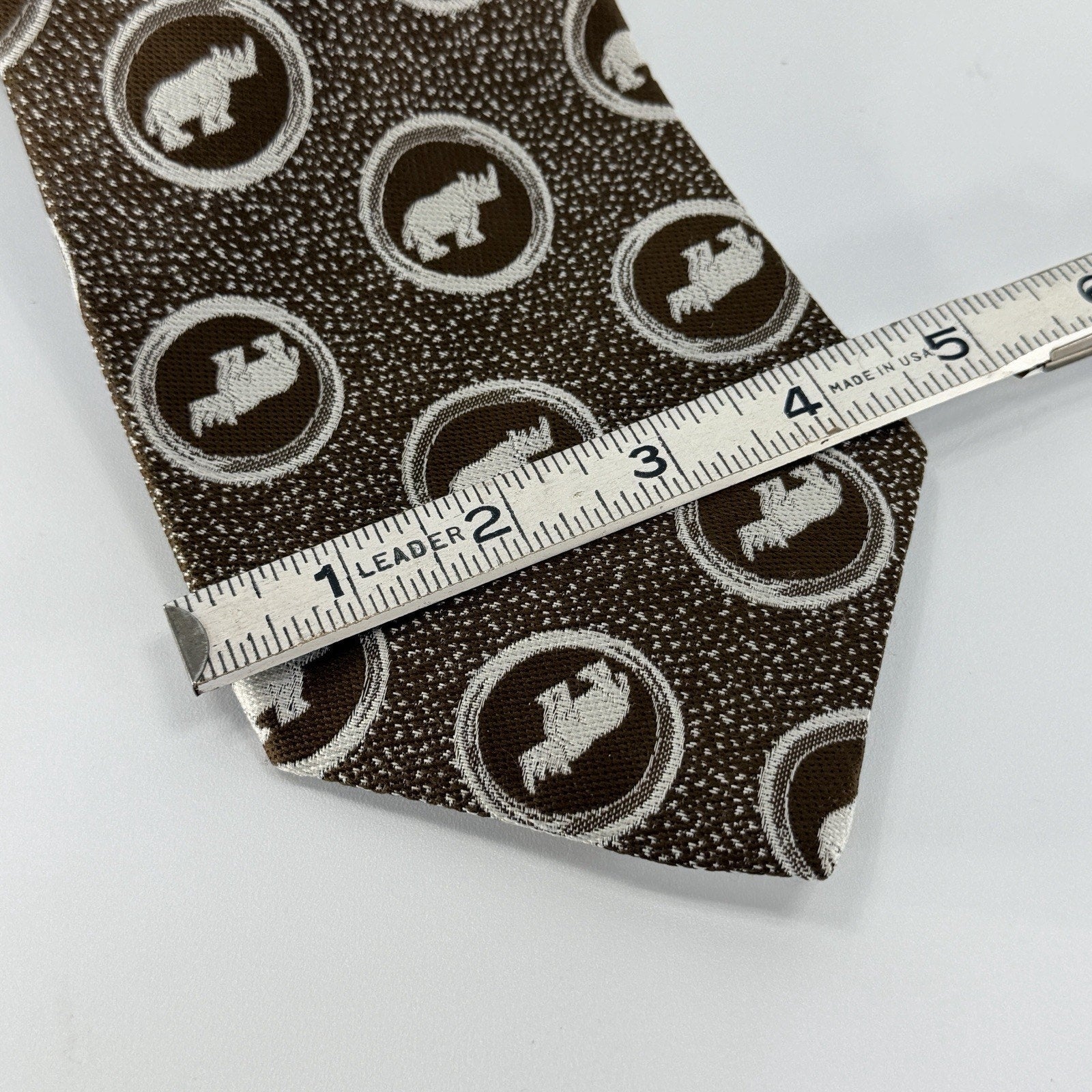 Vintage 70s Brown White Rhino Rhinoceros Next Tie Classic Formal Superba 4.25"