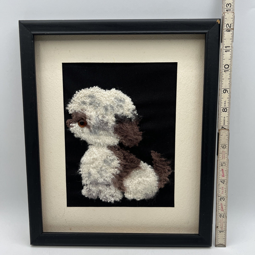 Vtg Felt Punched Latch Hook Dog Picture 3D Framed Puppy Lhaso Apso Poodle 10x12"