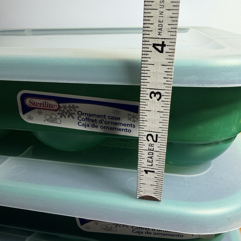 2 Green Sterilite Ornament Storage Box Case 20 Piece Hinged Lid Snap Closure 20"