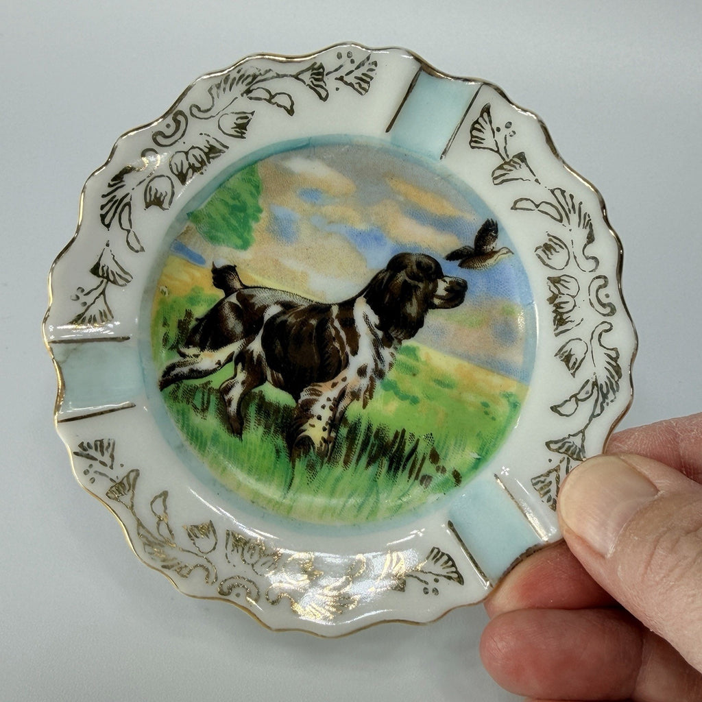 Porcelain English Setter Springer Spaniel Dog Porcelain Ashtray Plate 4" Hunting
