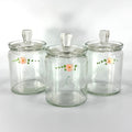 Set 3 Vintage Glass Apothecary Storage Jars 5" Painted Pink Flowers Cottage