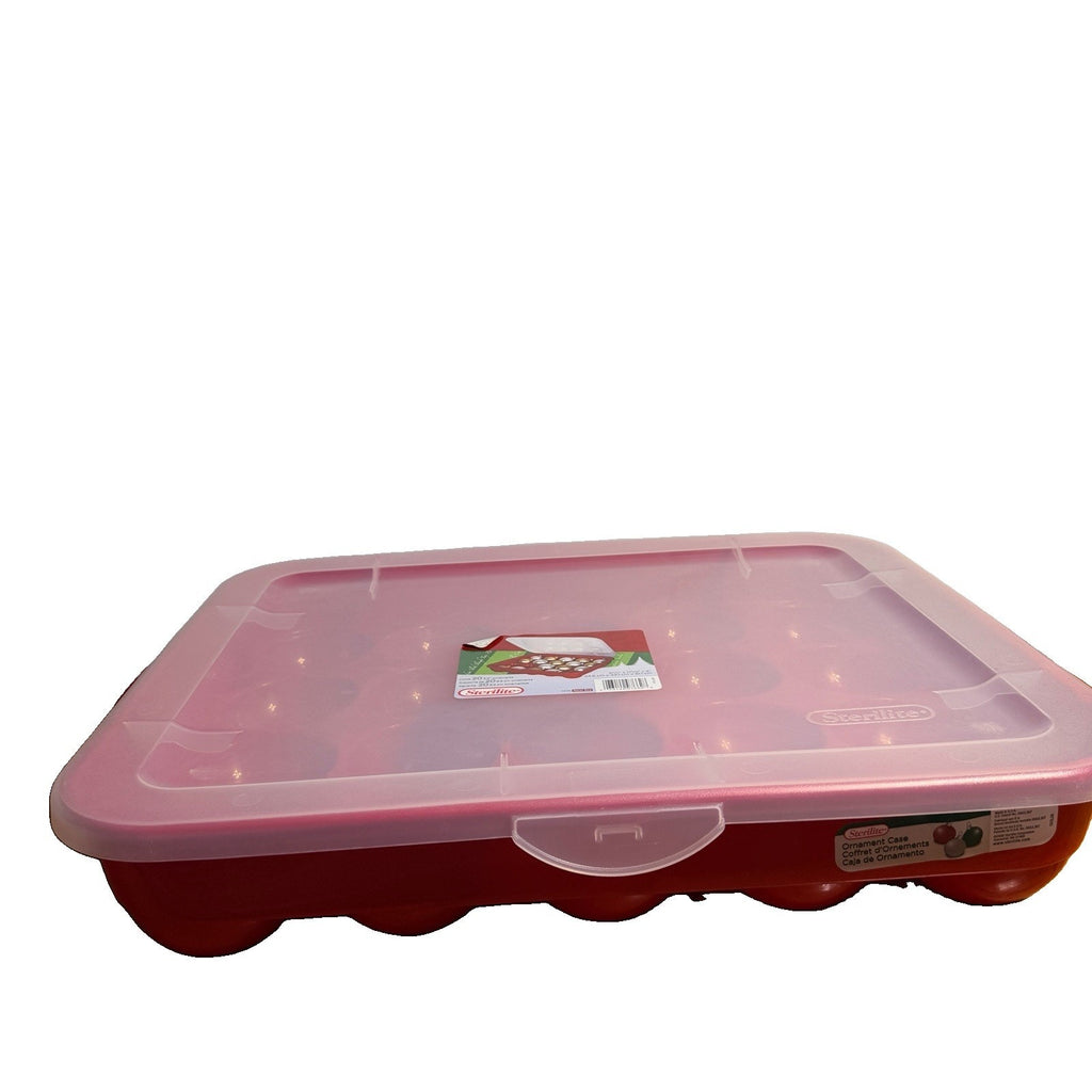 Red Sterilite Ornament Storage Box Case 20 Piece Hinged Lid Snap Closure 20"