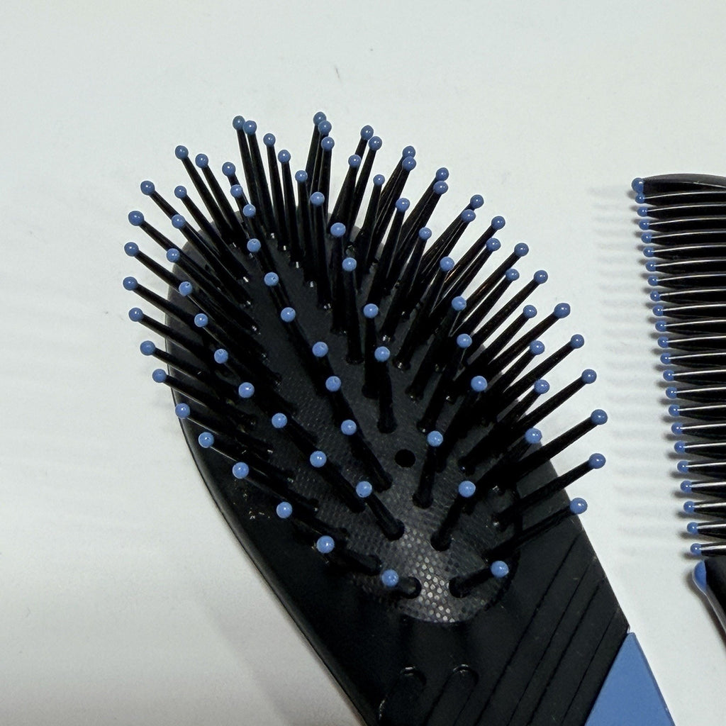 3 Pc Vtg CONAIR Quality Hair Brush Comb Travel Set Black Blue Stripe