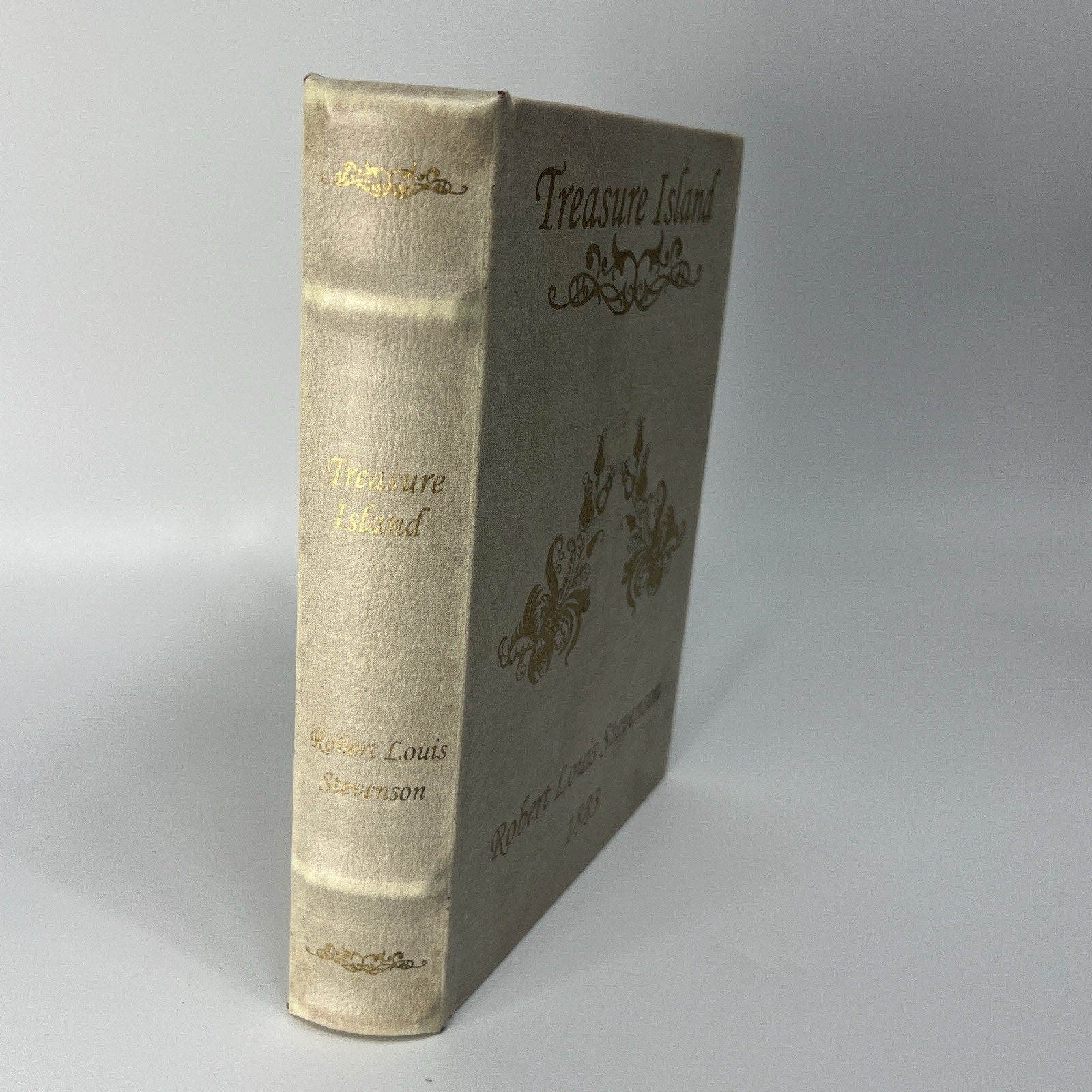 Faux Fake Book Storage Stash Box Library Safe Treasure Island Lined Gray Gold 8"
