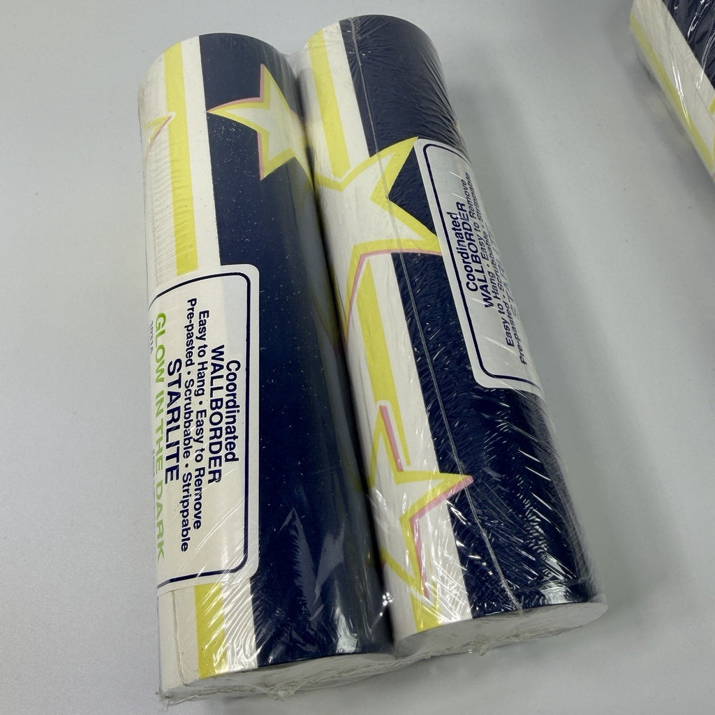 Lot 4 Rolls Vintage Starlite Glow in Dark Star Blue Stripe Wallpaper Border 20yd