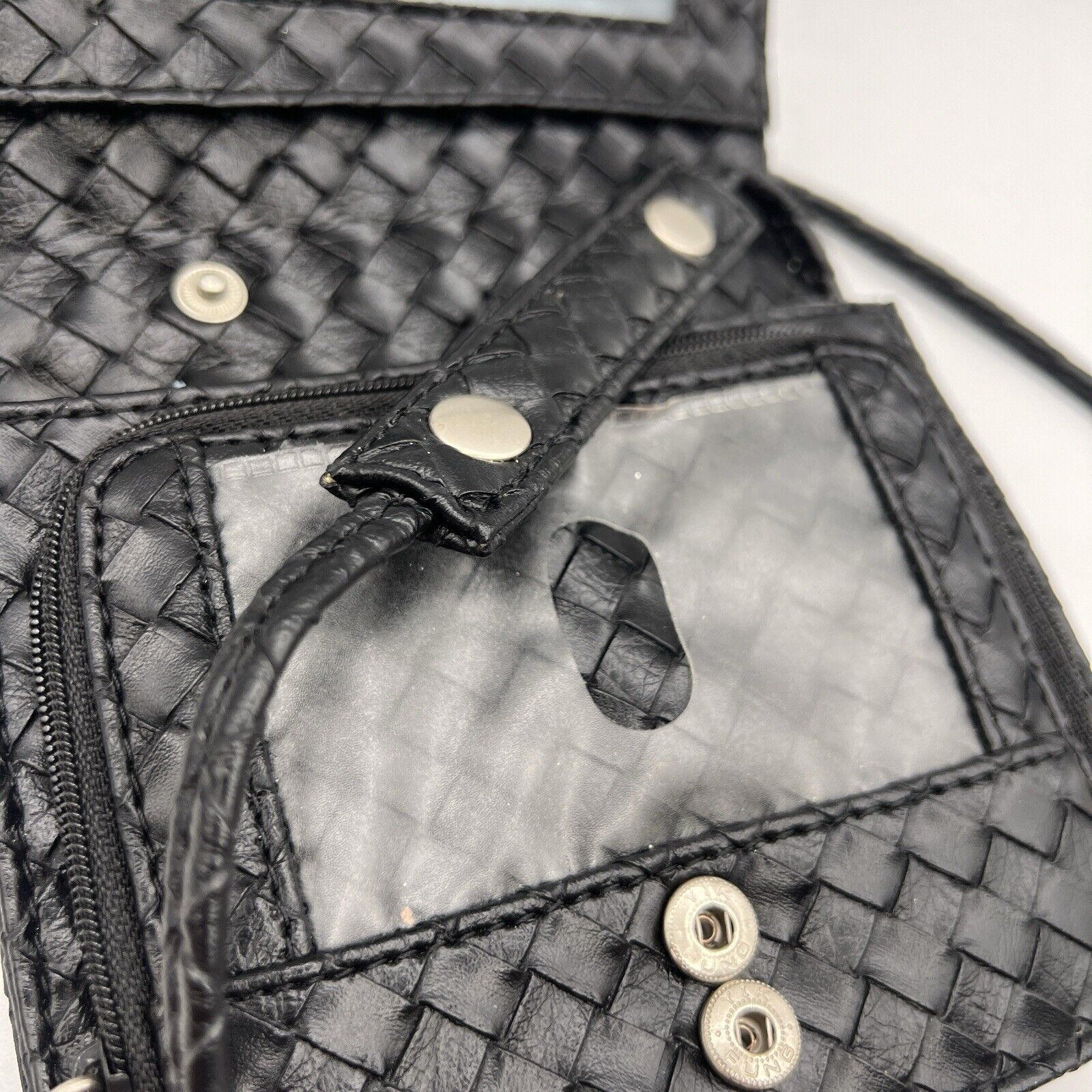 Small Black Travelon Black Woven Convertible Crossbody Belt Bag Fanny Purse 6"