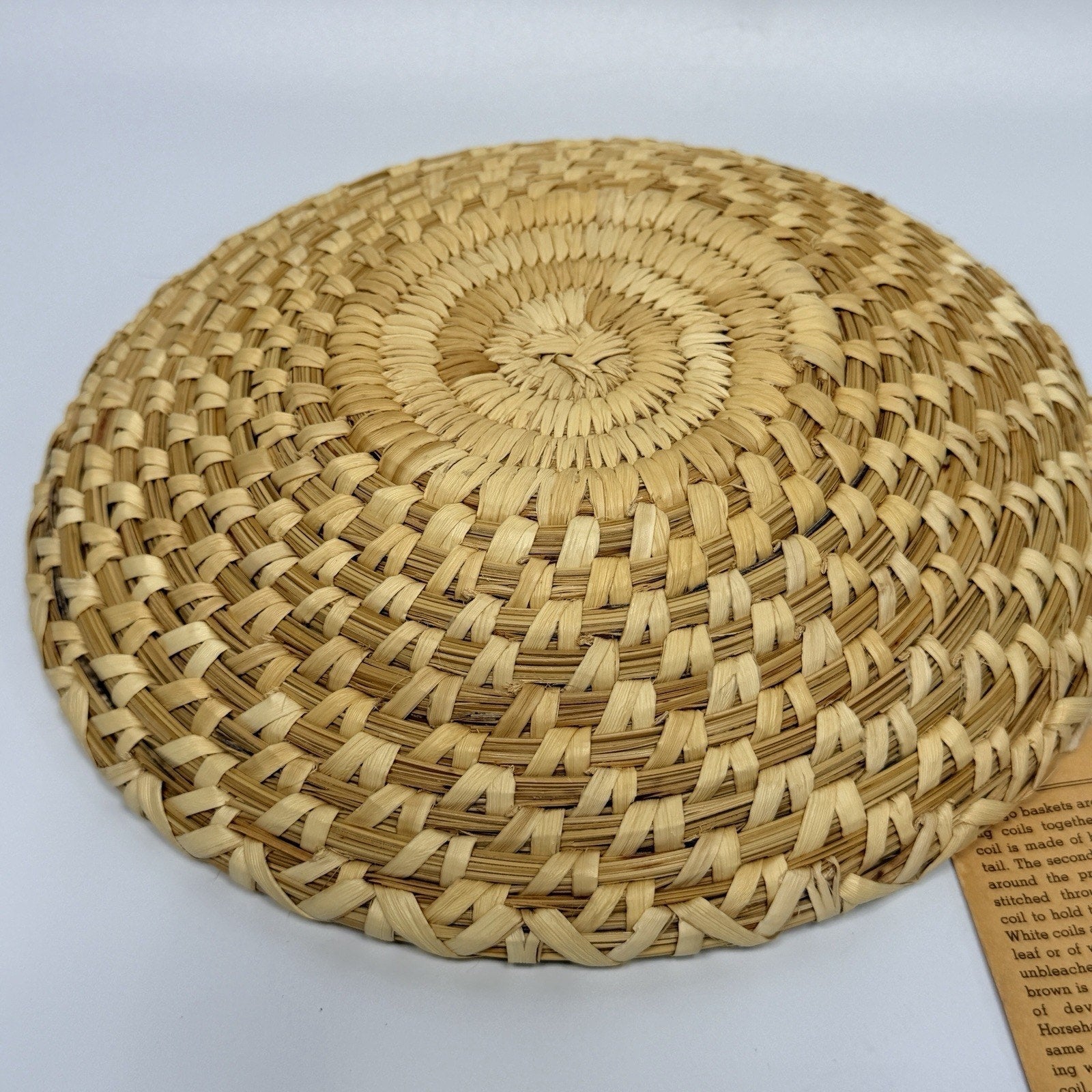 Vintage Papago Indian Shallow Grass Basket Tray Bowl Kitt Peak Arizona 9"