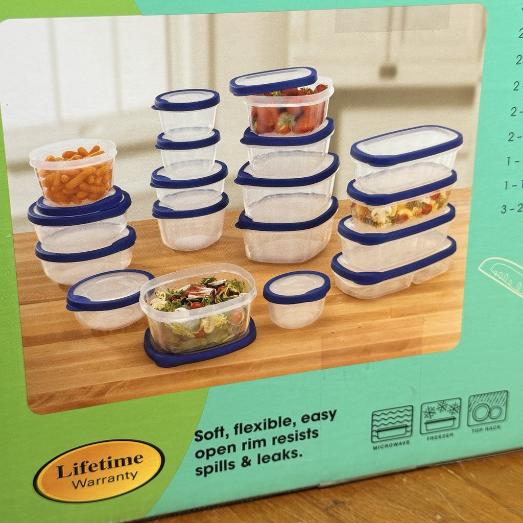 Vtg Rubbermaid Servin Seal n Saver Container Set Blue Clear Easy Find Lid NEW