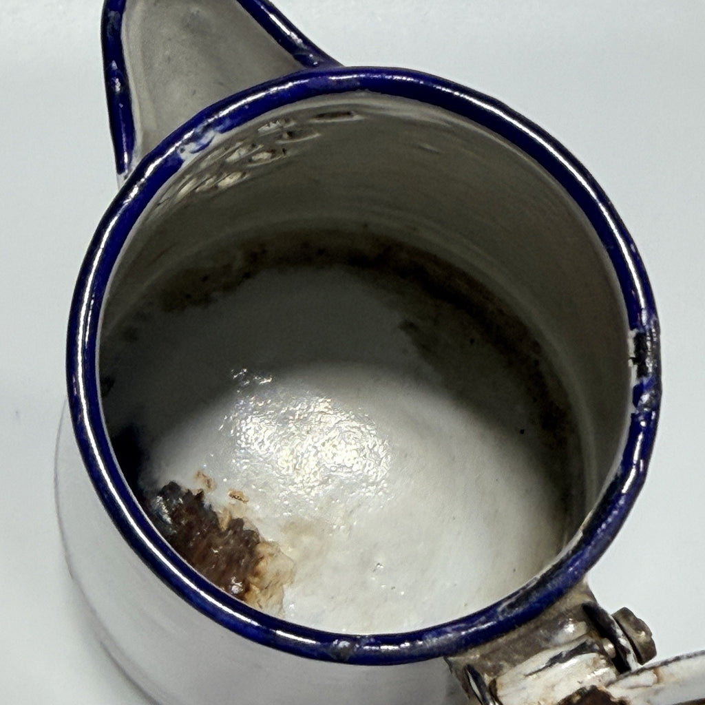 Vtg Small Enamel L&G White Blue Trim Hinged Lid 3 Cup Coffee Pot 6.5" AS IS
