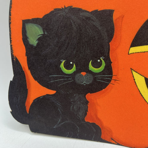1970s Black Cat Jack o Lantern 9" Halloween Die-Cut Hallmark Decoration 25HHD
