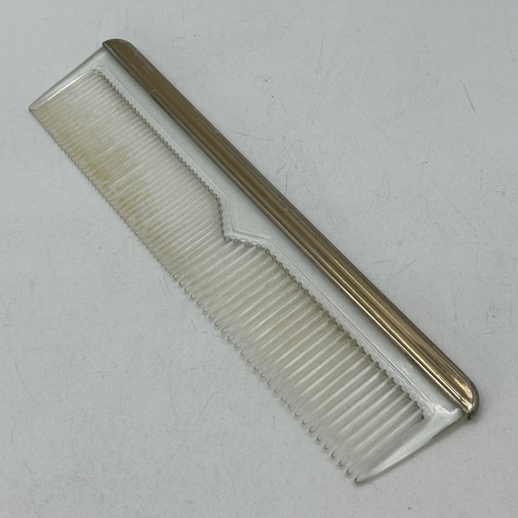 Vintage Clear Lucite Hair Comb Metal Edge 7" Gold Tone Salon