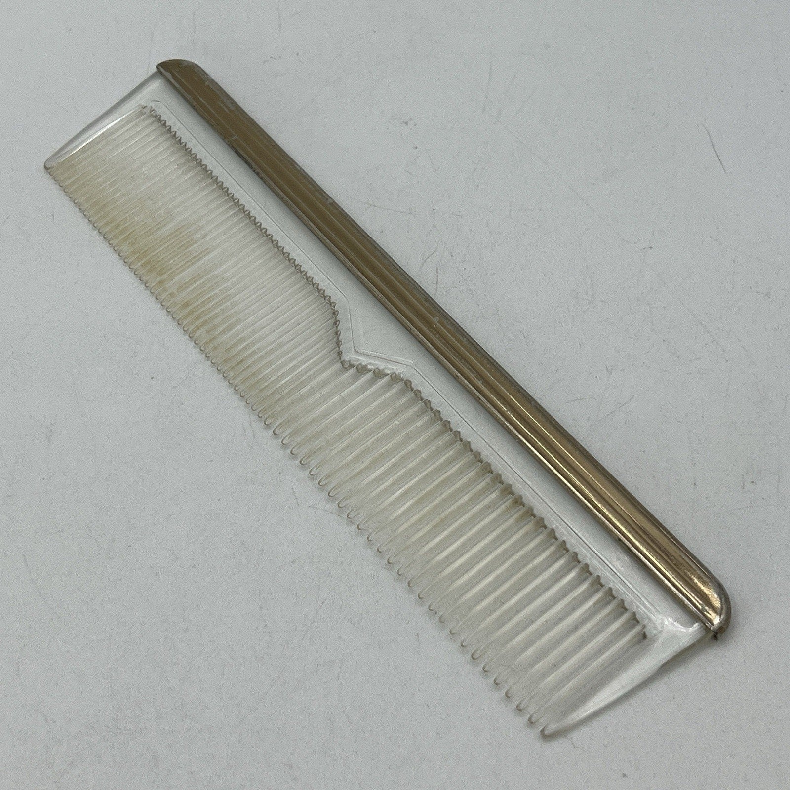 Vintage Clear Lucite Hair Comb Metal Edge 7" Gold Tone Salon