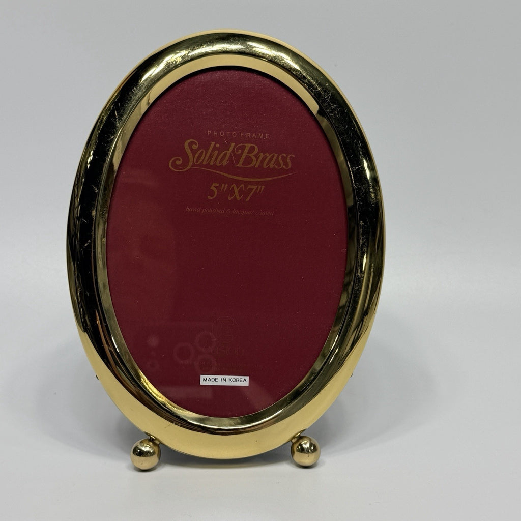 Vintage Brass Oval Picture Photo Frame 5x7" Easel Footed Gold Portrait