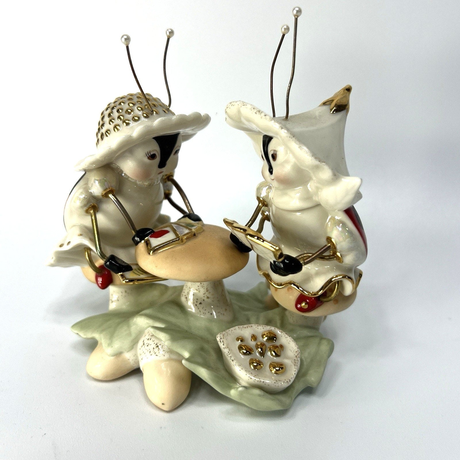 Lenox Treasures Lucky Ladybugs Playing Cards Garden Figurine Mushroom 5"