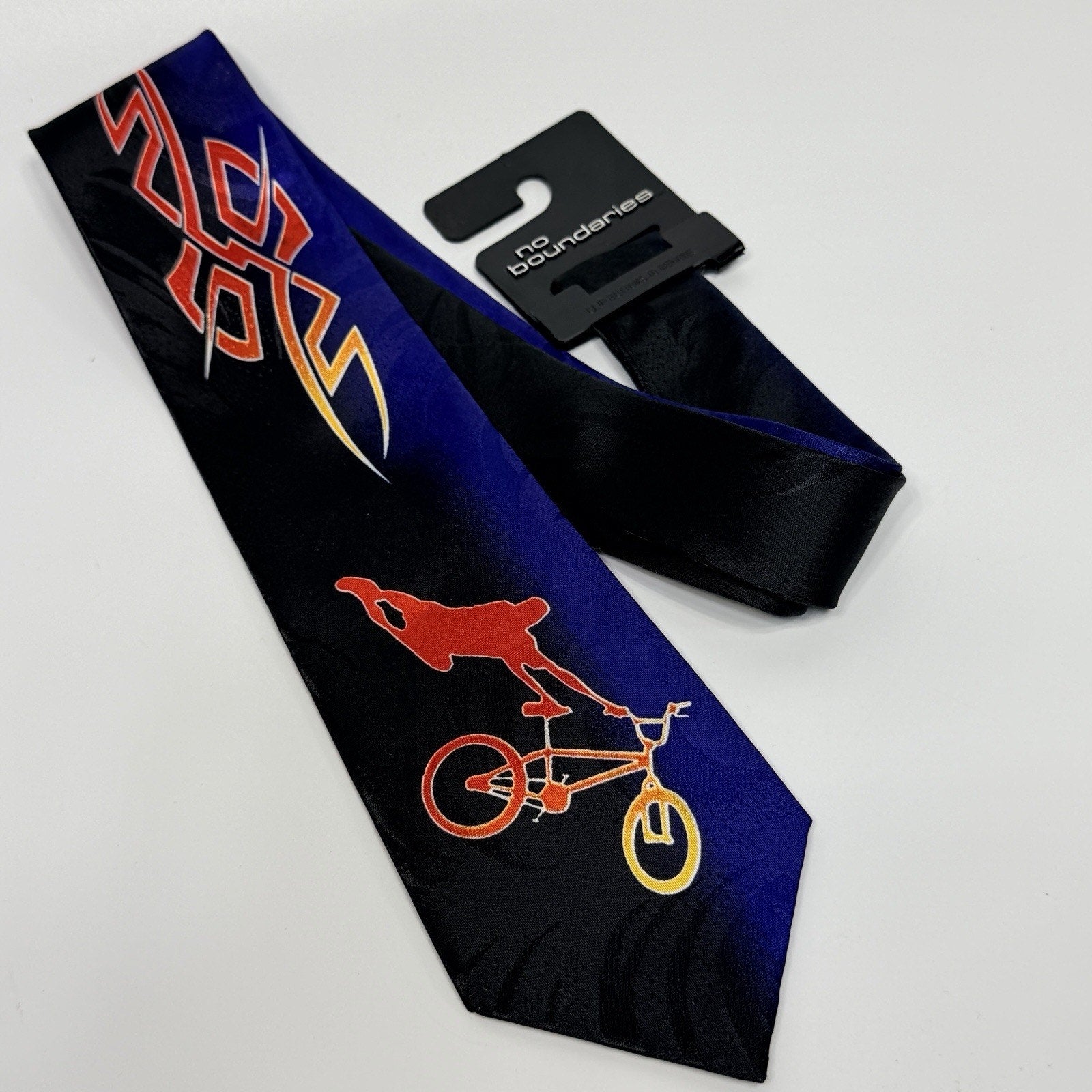 No Boundaries Mens Tie BMX Biker Blue Y2K 3.25" Retro Extreme Shreds X Games NEW