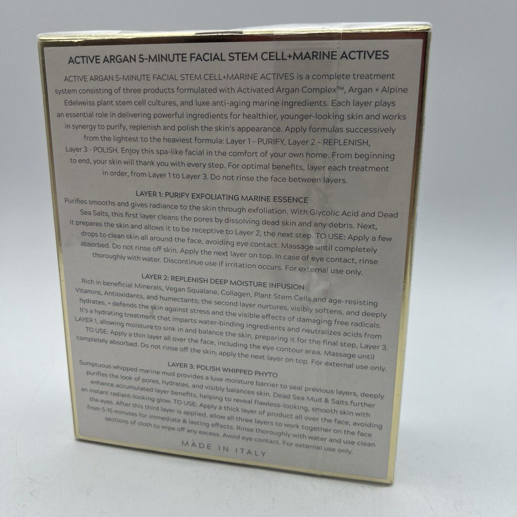 Active Argan Stem Cell Marine Actives 3 Layer 5 Minute Facial Kit Italy NEW