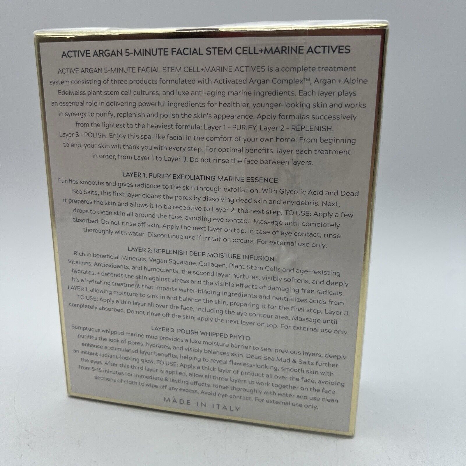 Active Argan Stem Cell Marine Actives 3 Layer 5 Minute Facial Kit Italy NEW