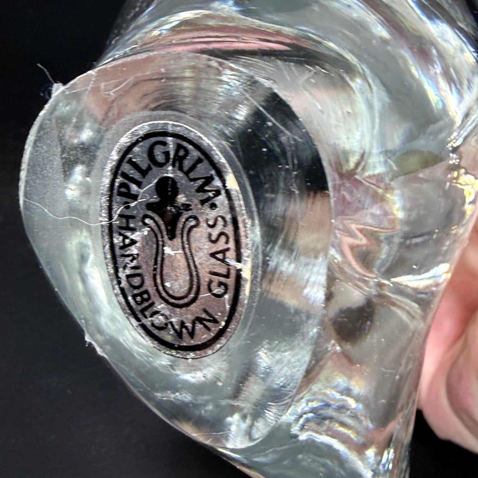 Vtg Pilgrim Art Glass Owl Figurine Paperweight 7" Clear Hand Blown Bird MCM