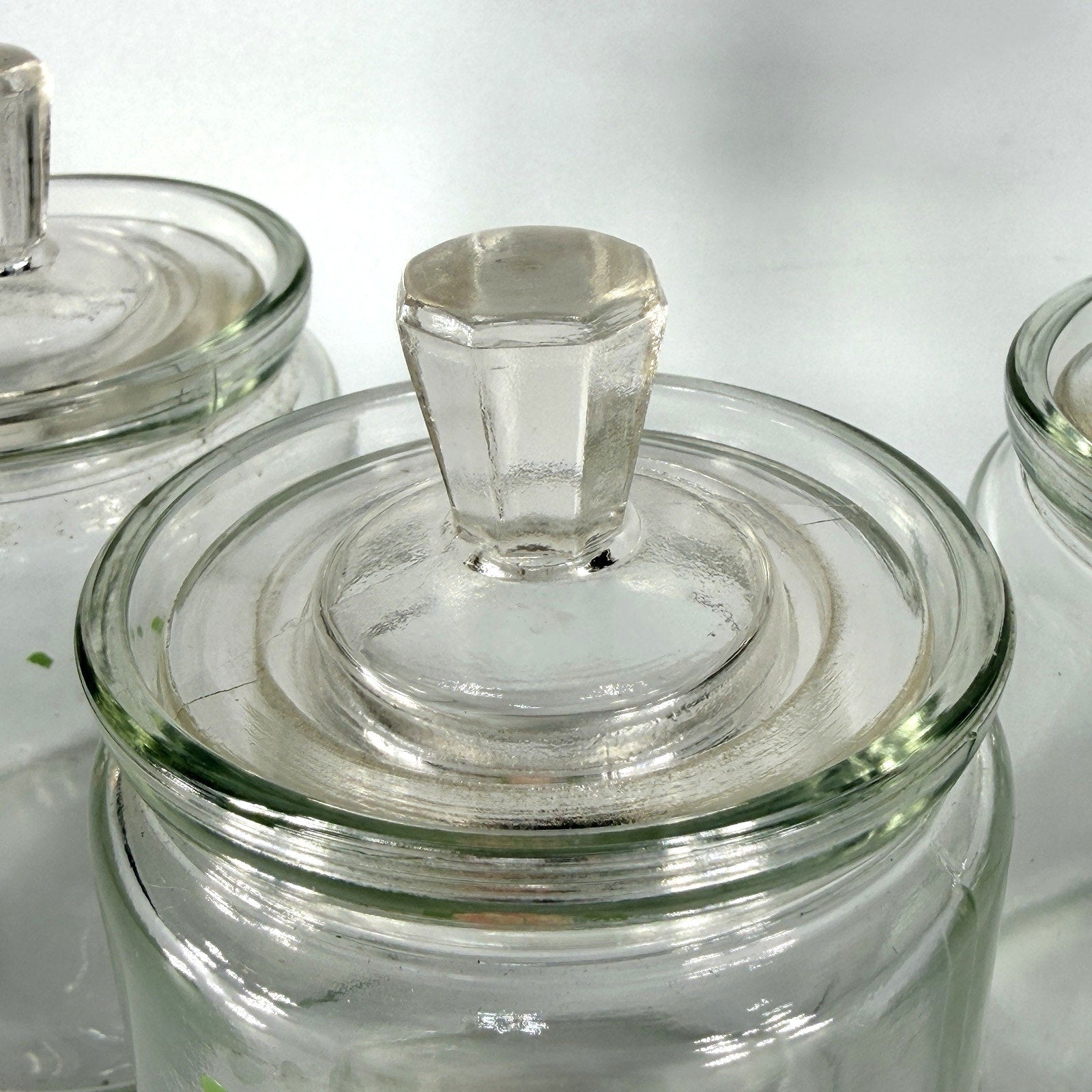 Set 3 Vintage Glass Apothecary Storage Jars 5" Painted Pink Flowers Cottage