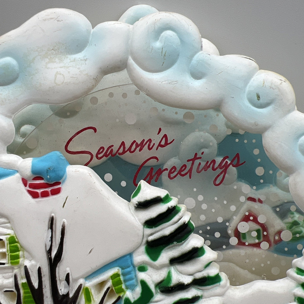 Vtg Christmas Bradford Lighted Motion Tree Topper Snow Scene Snowman 8" Animated