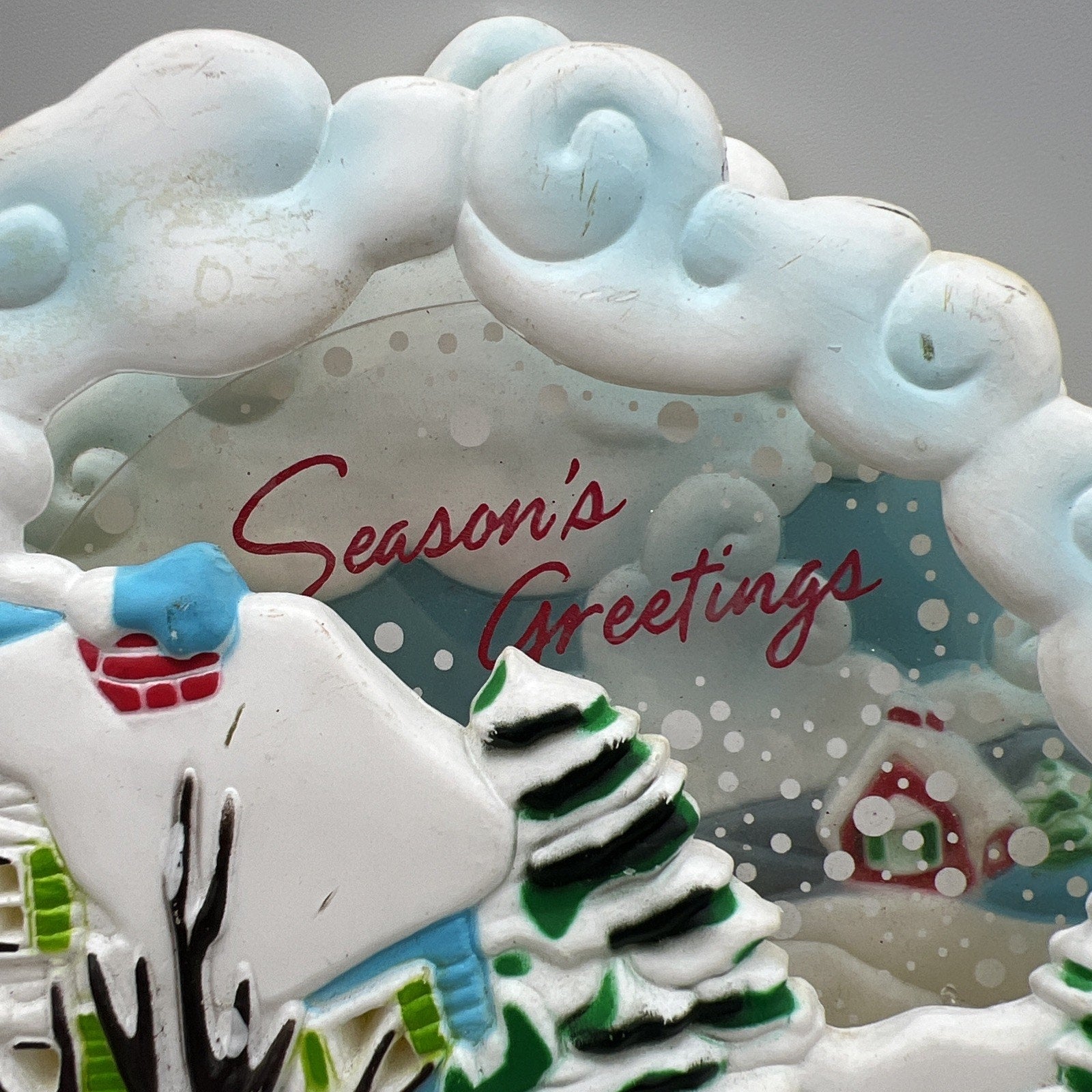 Vtg Christmas Bradford Lighted Motion Tree Topper Snow Scene Snowman 8" Animated
