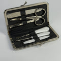 7 Pc Small Vtg Manicure Set Travel Purse Silver Leather Stainless Germany 4.5"