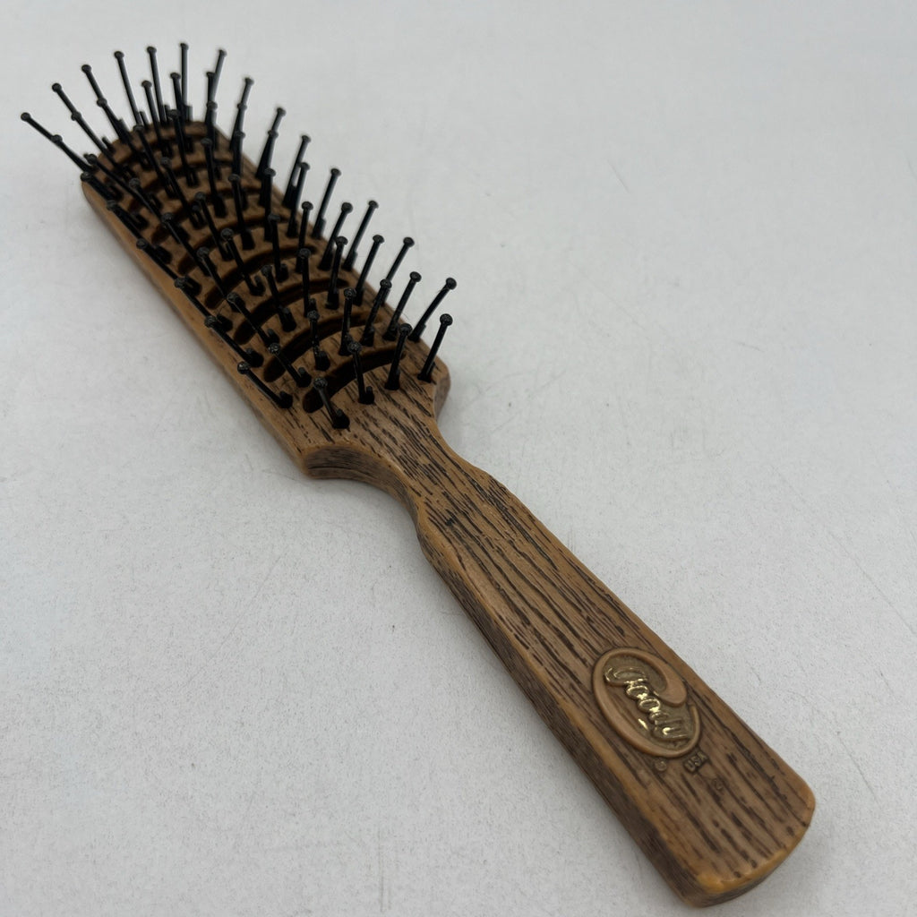 Vintage Goody Faux Wood Grain Hair Brush Nylon Bristles Smoothing Brown 7.5”