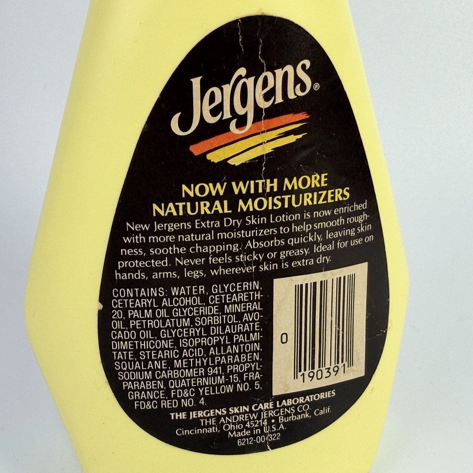 Vtg 70s 80s Jergens Extra Dry Skin Lotion 10 FL OZ Yellow Plastic Prop 50% Full