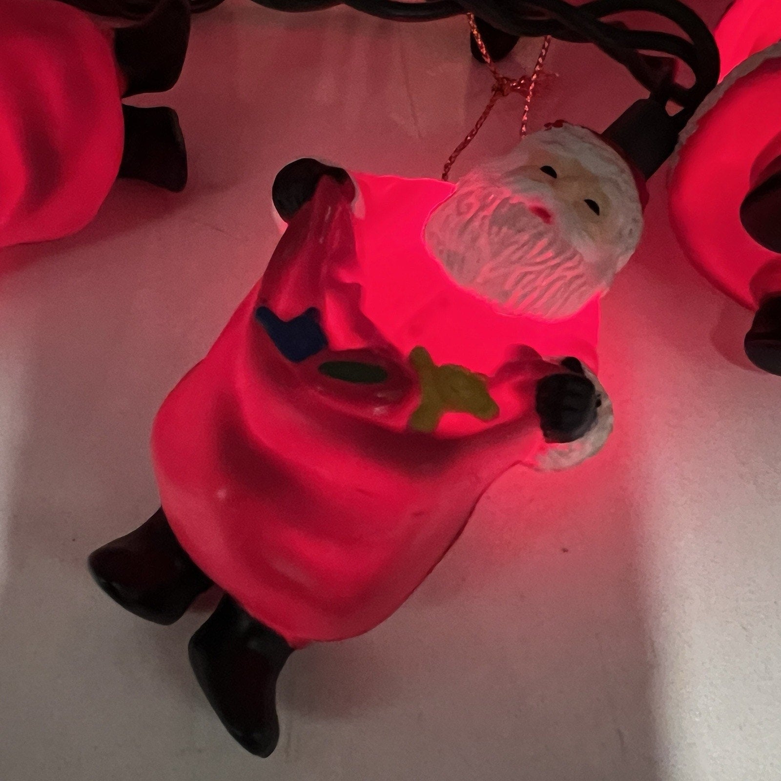 Set 9 Vintage Santa Claus Figural String Christmas Lights Set WORKS 3" AS-IS 90s