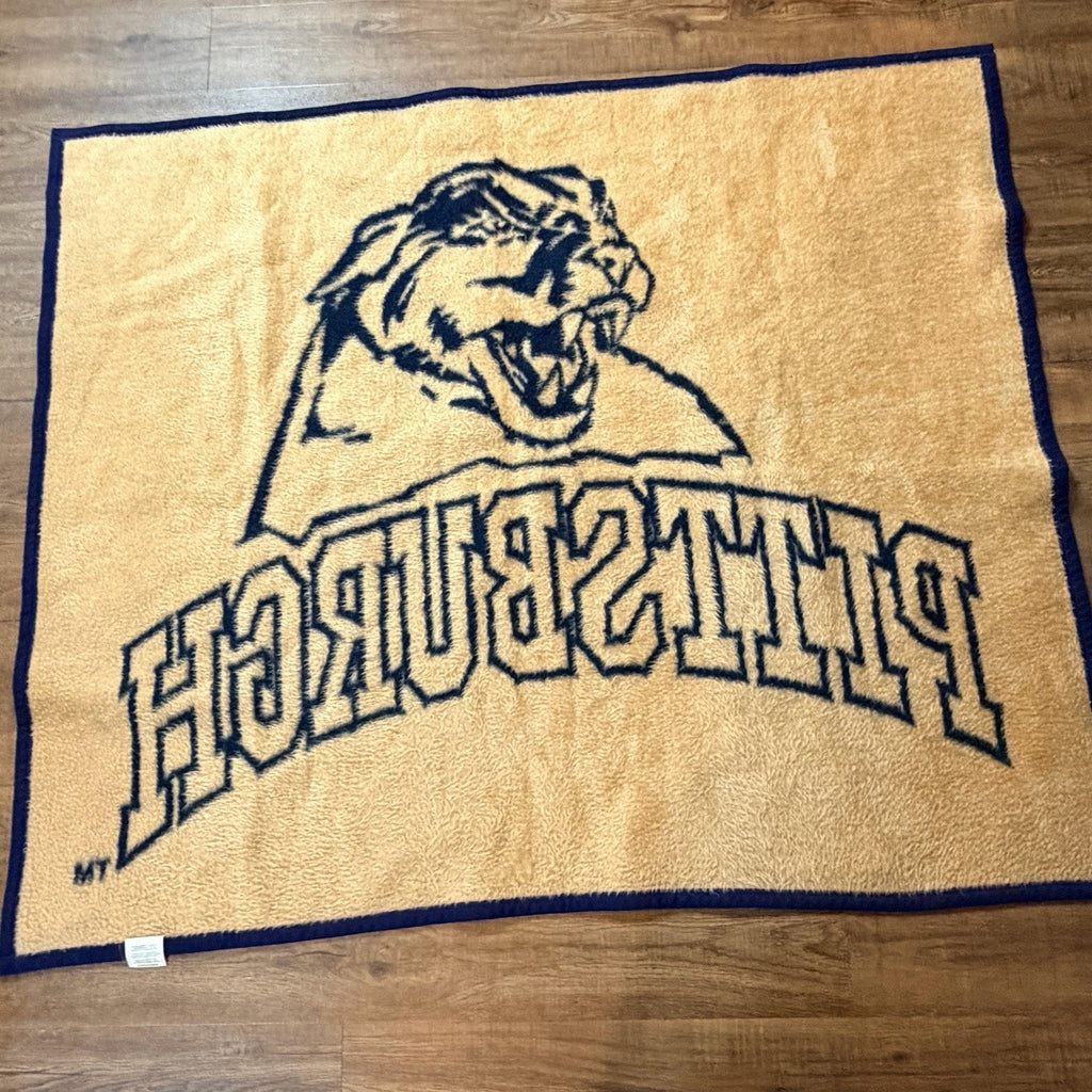 Vtg Biederlack Pittsburgh University Pitt Stadium Blanket Panthers 54x62" Retro