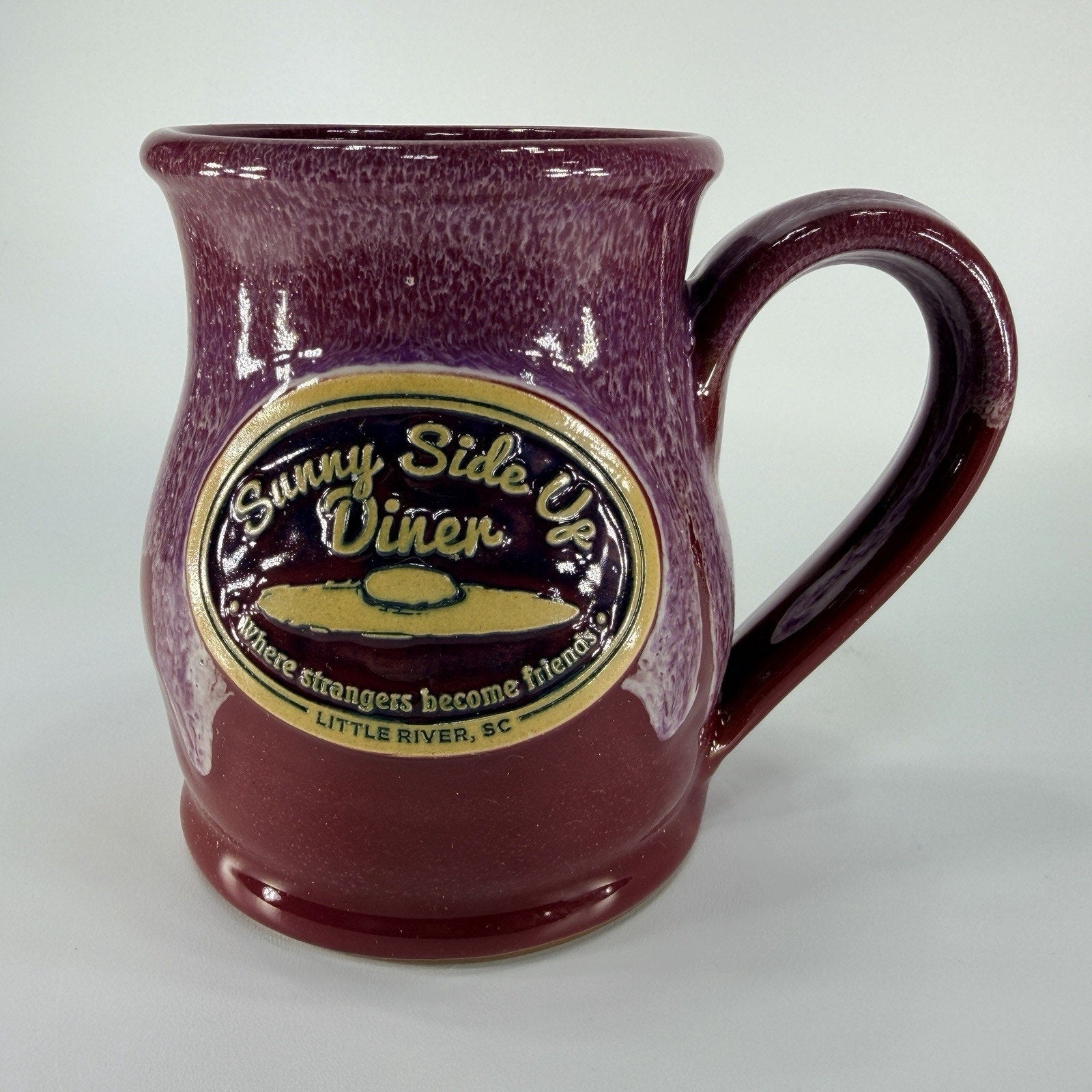 Deneen Pottery Sunny Side Up Diner Coffee Mug Red Drip Glaze 2016 Handmade