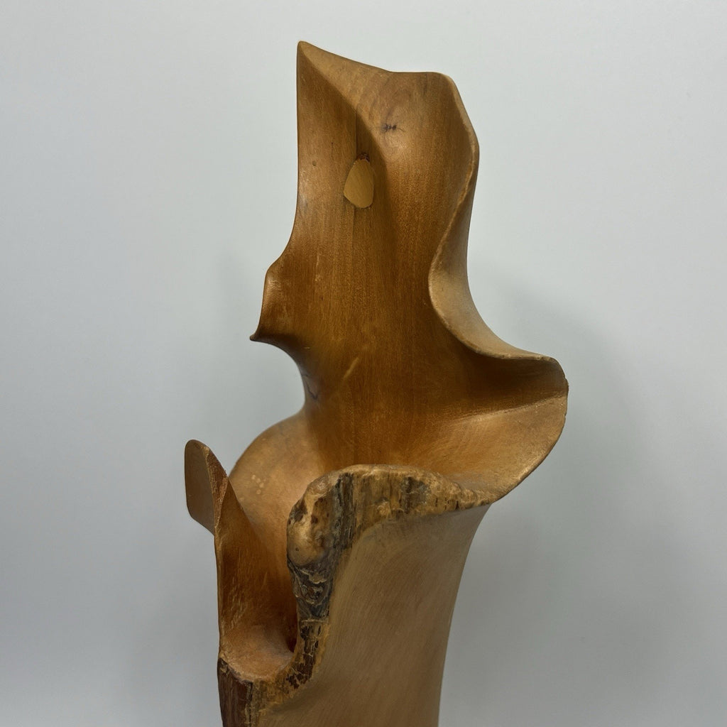 Large 1970s Hand Carved Burl Wood Live Edge Vase 18" Abstract Modern RARE