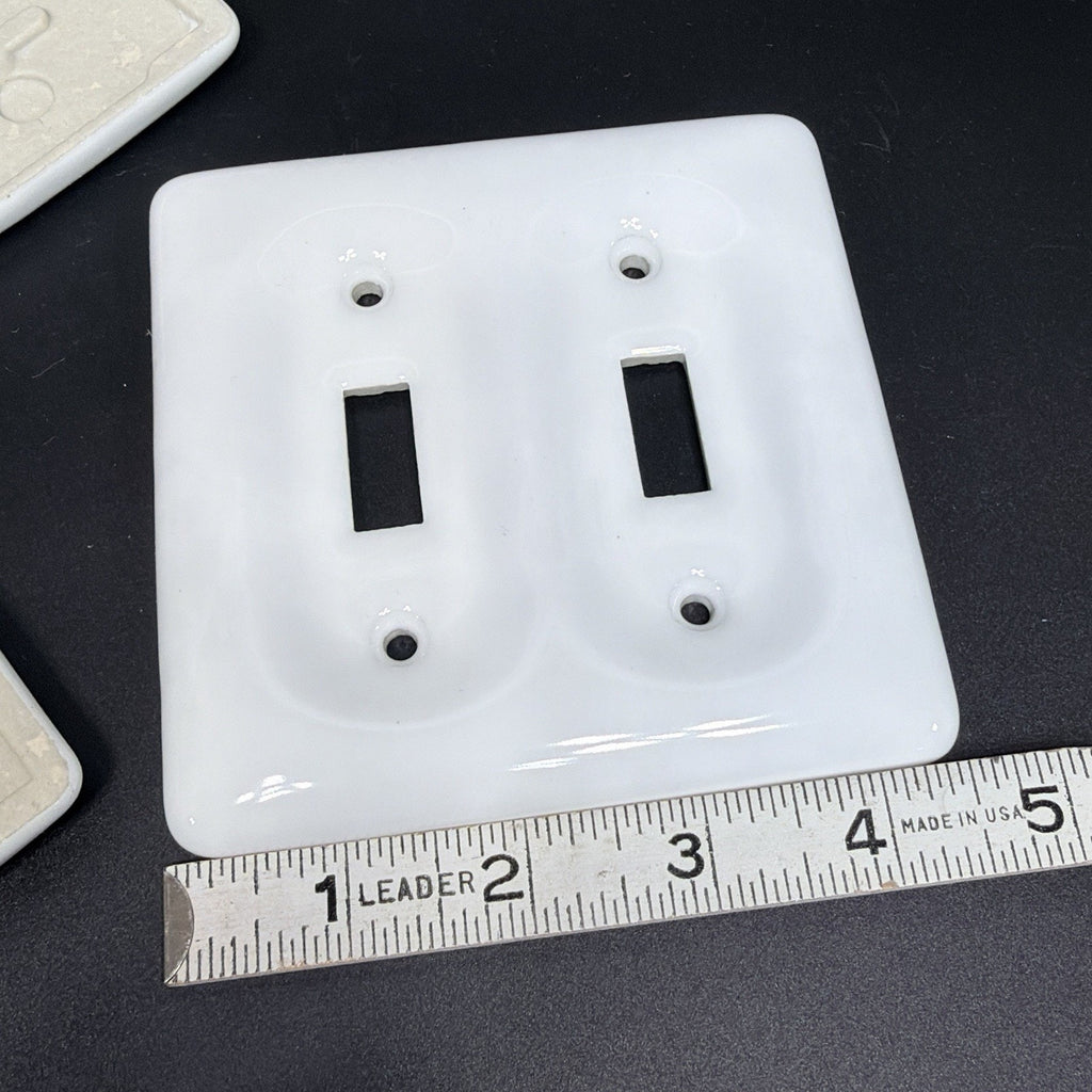 3 Vintage Porcelain Ceramic Dual Single Light Switch Wall Cover Plates White