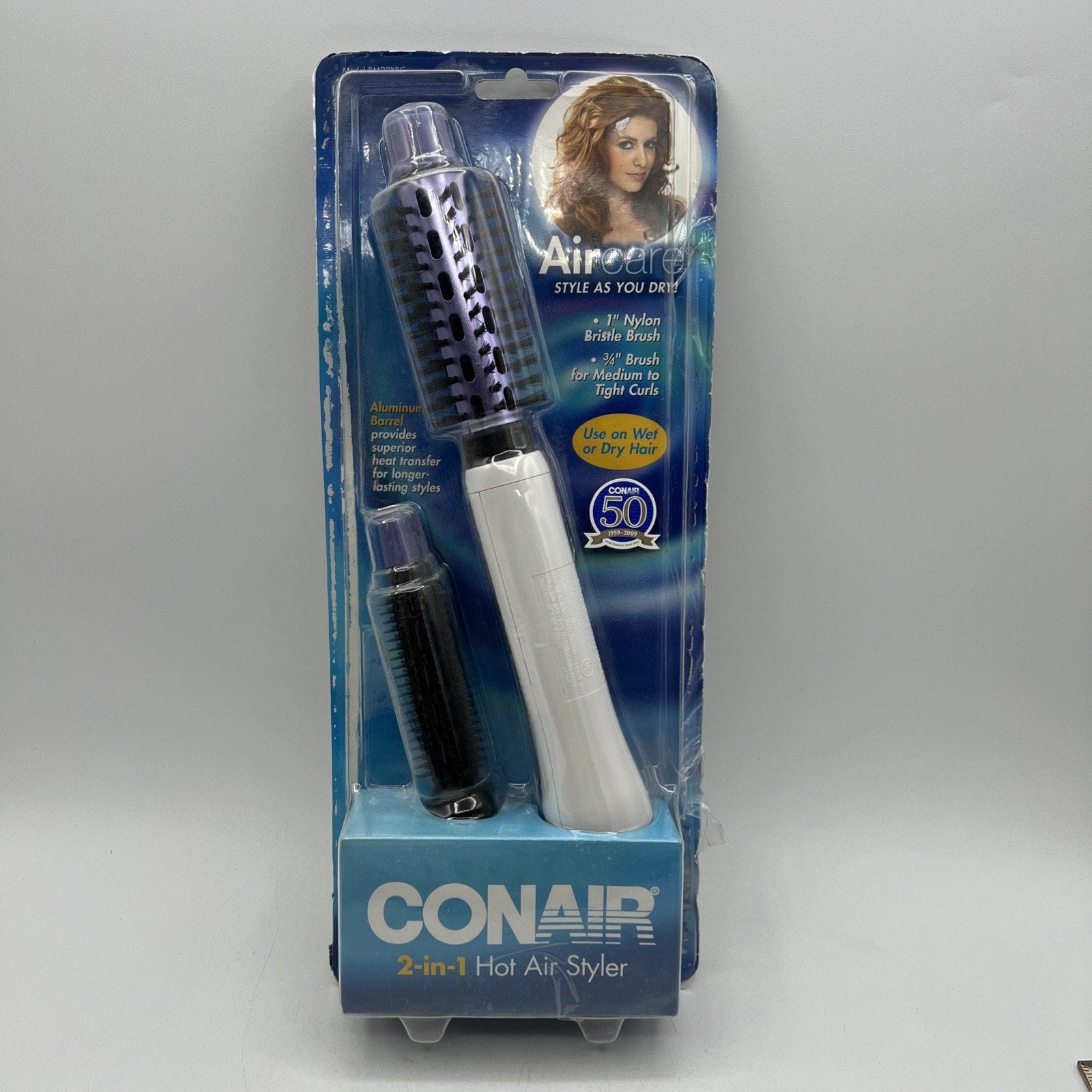 CONAIR 2-IN-1 Hot Air Styler Wet/Dry Hair 2008 2 Brushes Package Slightly OPEN