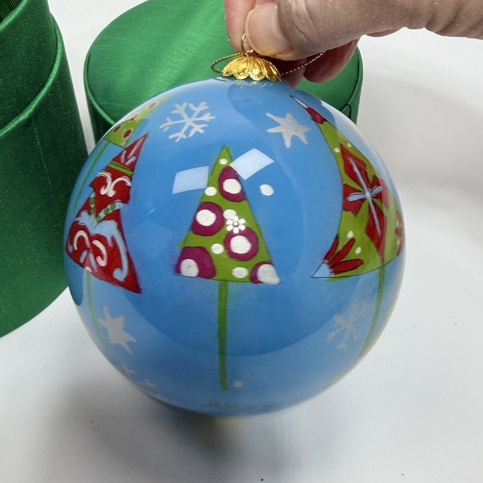 Pier 1 Li Bien Santa Glass Christmas Ornament Reverse Hand Painted 4" Blue 2007