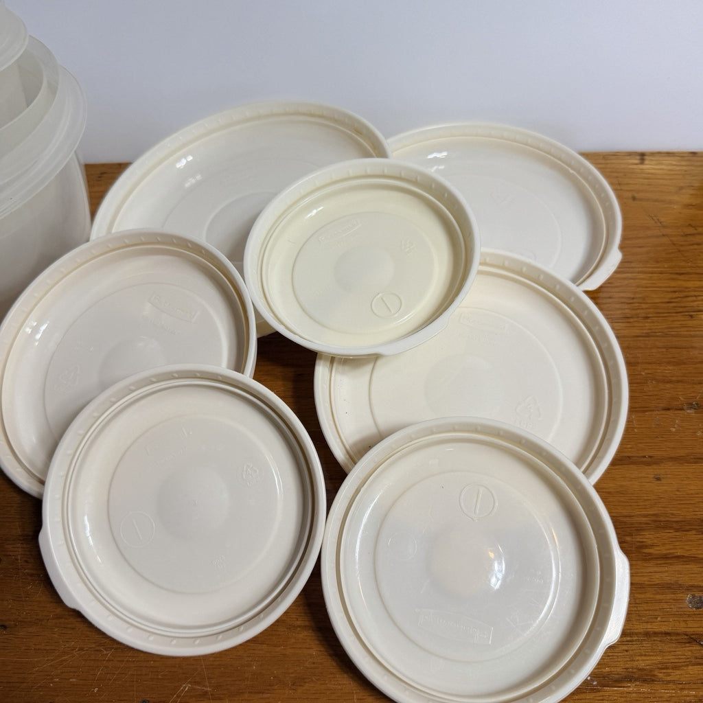 Set 7 Vtg Rubbermaid Servin Saver Round Food Containers Almond Lids