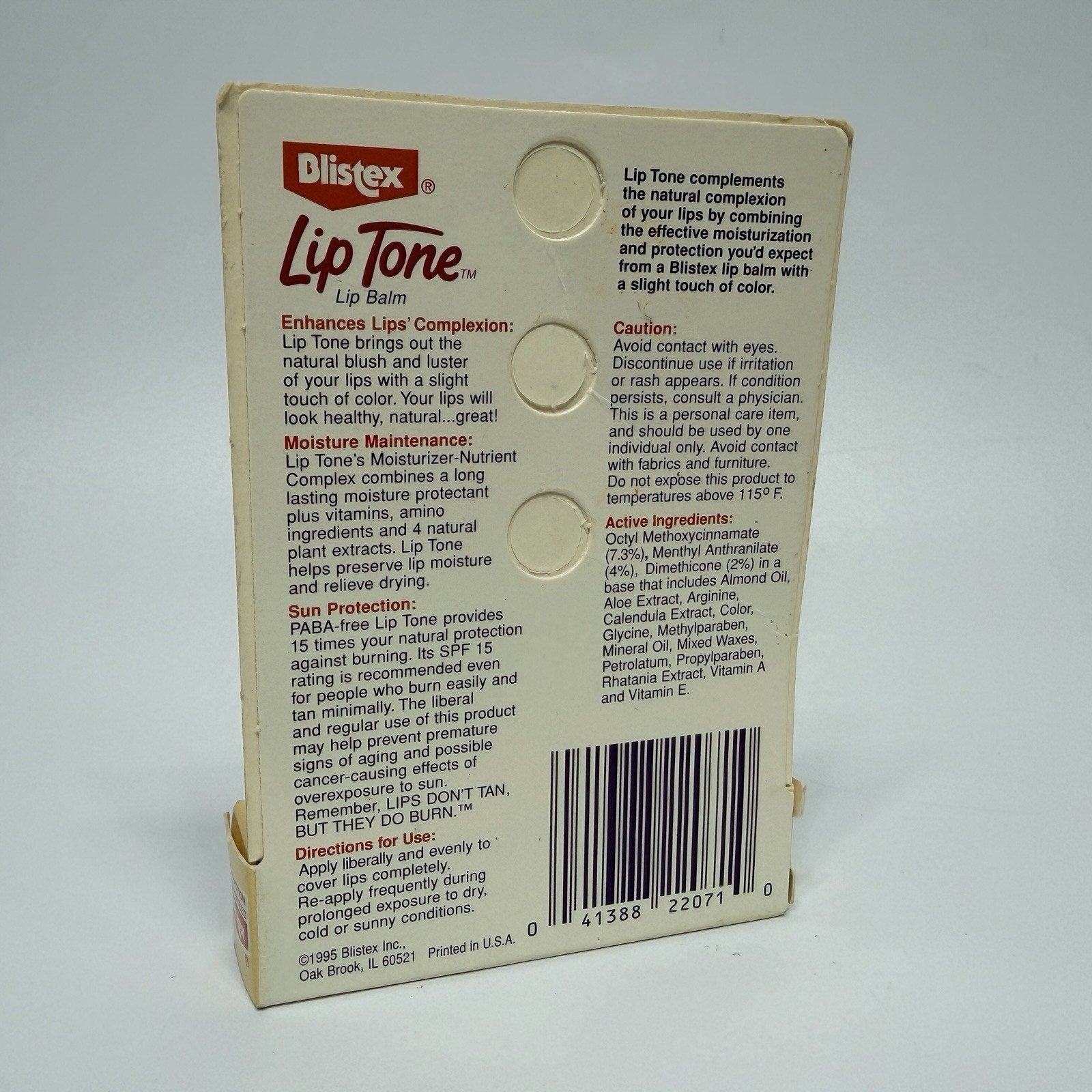 Blistex Lip Tone Lip Balm Discontinued 0.15 oz In Box Rare 1995 SPF 15 NEW