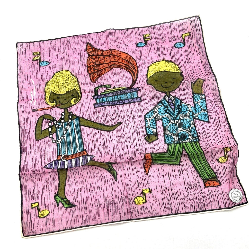 Vtg Lady Heritage Handkerchief Party Dancing Smoking Skandia 60s Novelty Hankie