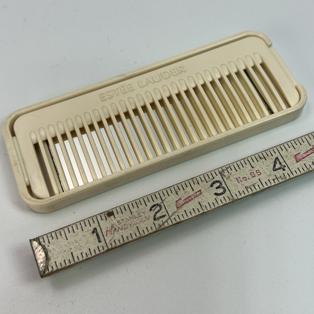Vintage Estee Lauder Ivory White Comb & Mirror Combo Travel Set Compact 5"