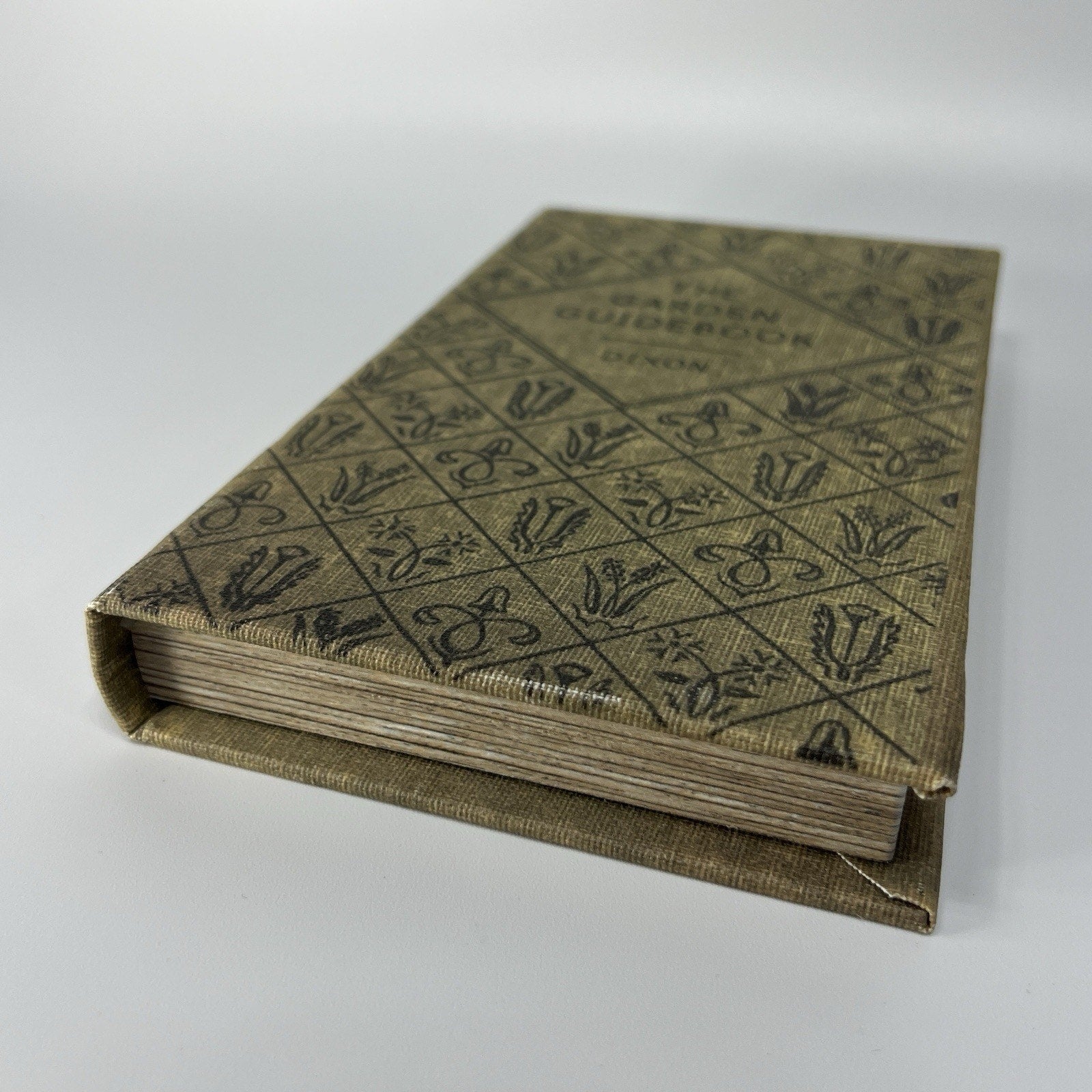 Faux Fake Book Storage Stash Box Library Safe Garden Guidebook Lined Green Linen