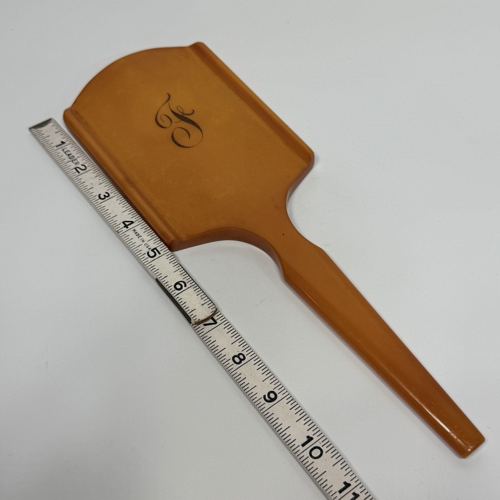 Butterscotch Bakelite Beveled Glass Handheld Vanity Mirror Elizabeth Arden 12"