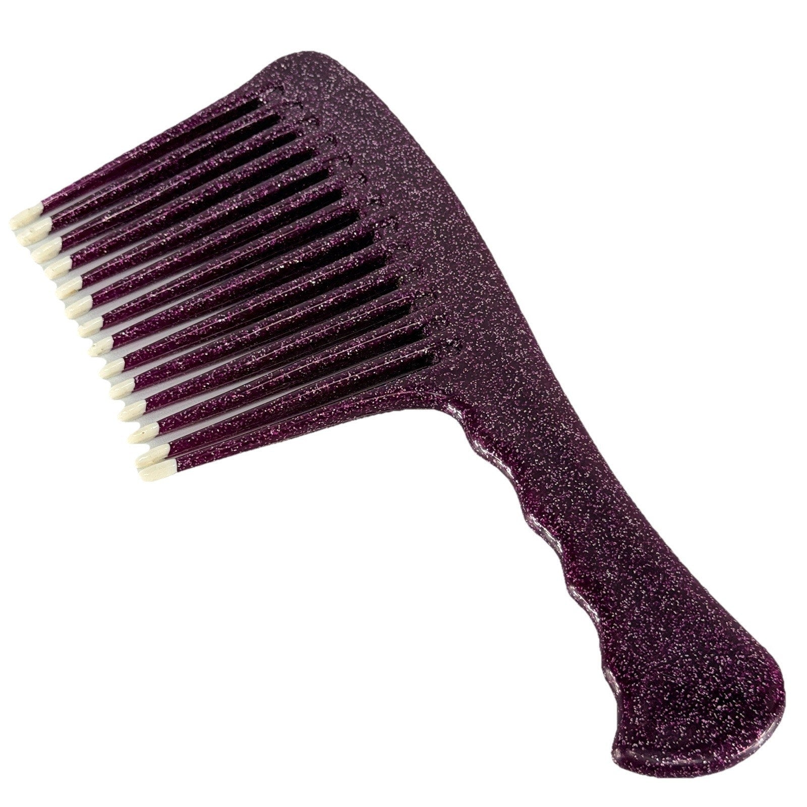 Vintage Jumbo Rake Comb 1990s Plastic Purple Glitter Color Dip 8.5" Retro USA