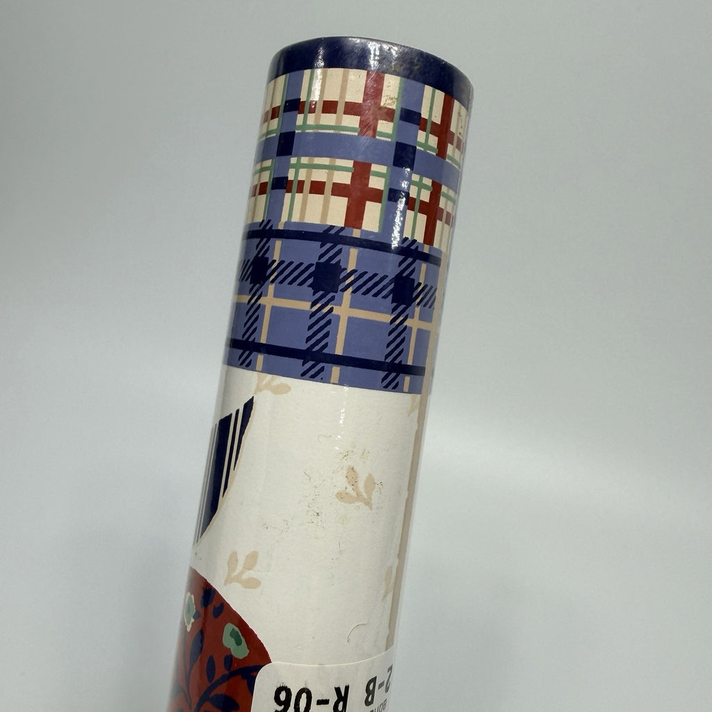 York Country Patchwork Calico Apples Plaid Blue Red Wallpaper Border 5 yds 10"