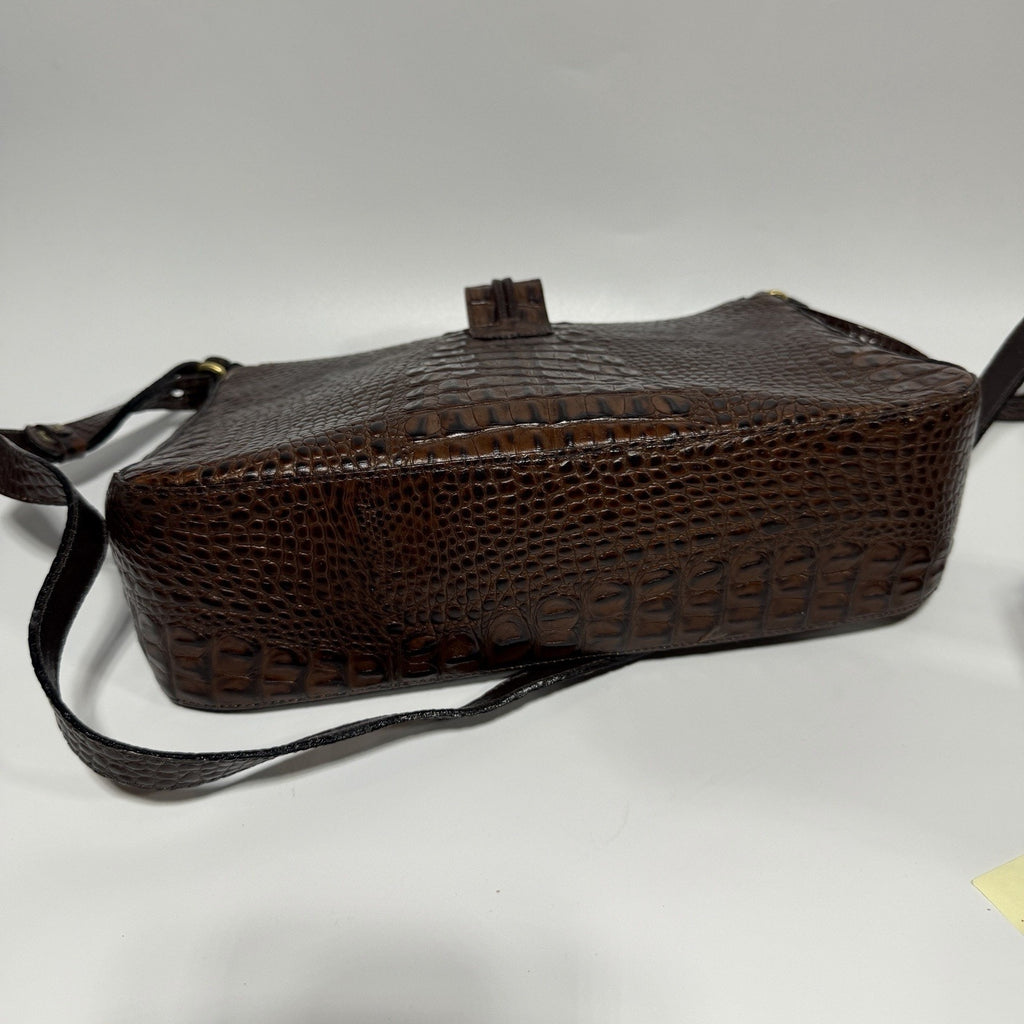 Brahmin Isabelle Brown Pecan Croc Embossed Leather Purse Crossbody 11"