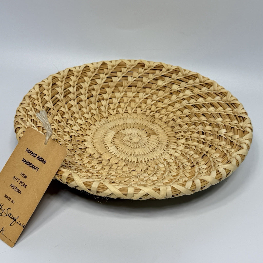 Vintage Papago Indian Shallow Grass Basket Tray Bowl Kitt Peak Arizona 9"