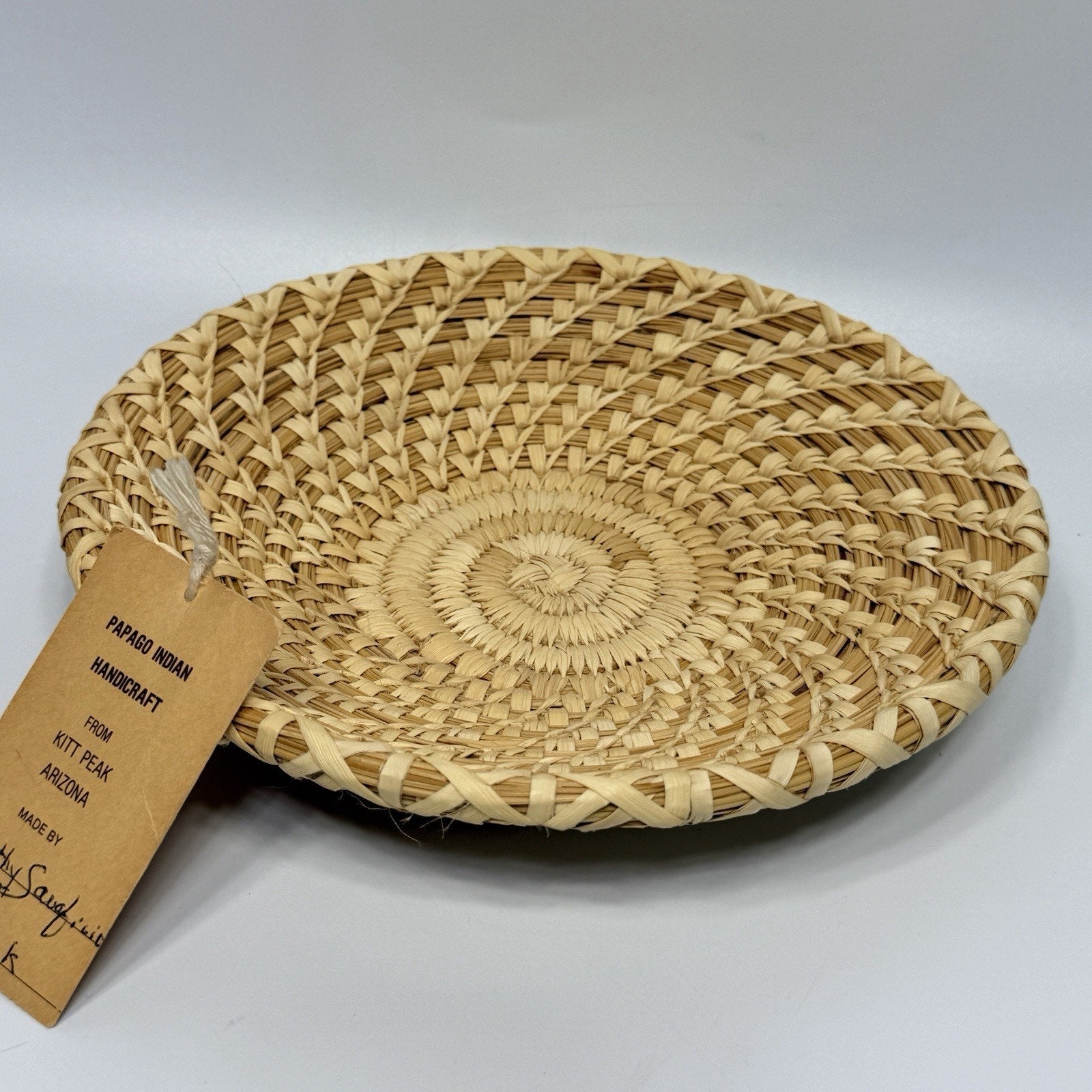 Vintage Papago Indian Shallow Grass Basket Tray Bowl Kitt Peak Arizona 9"