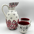 Anthropologie Revella Pitcher & Mugs Set Pink Blue Boho Feathers Ikat